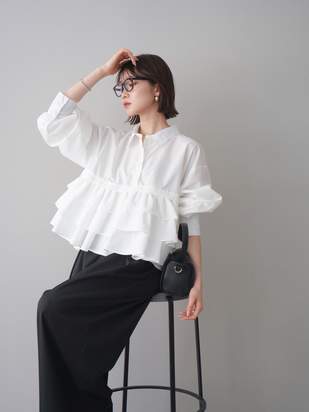 [SET]ブロードティアードショートシャツ+TRツイルデザインタックワイドパンツ(2set)