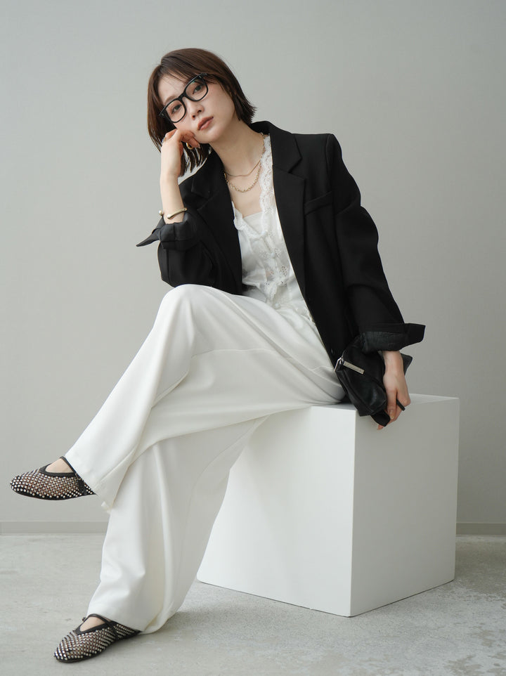 [SET]バックスリットデザインジャケット+ノースリサテンレースキャミソール(2set)