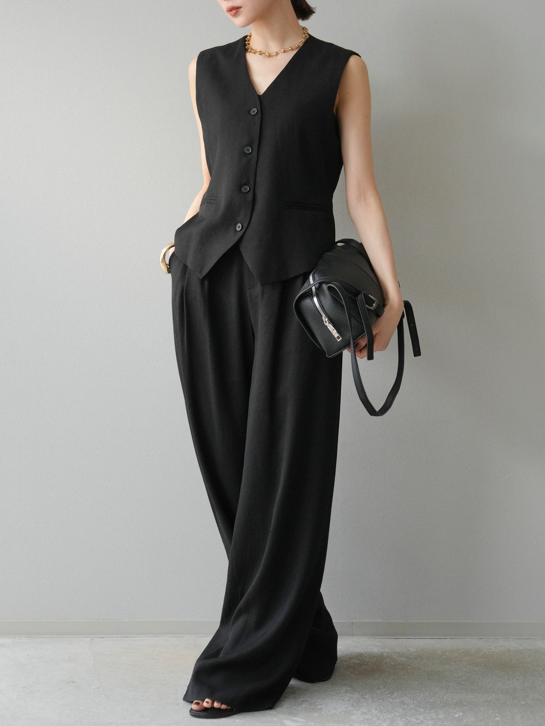 [SET]Vネックジレ＆ワイドパンツSET UP(2set)