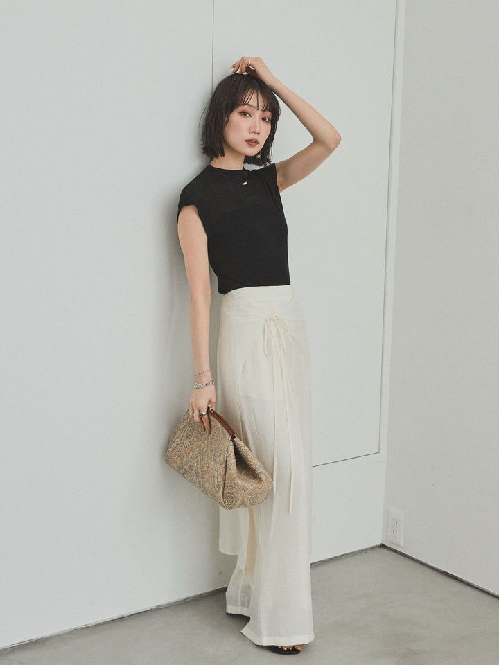 [予約]ワッシャーサテンレイヤードスカートパンツ/アイボリー