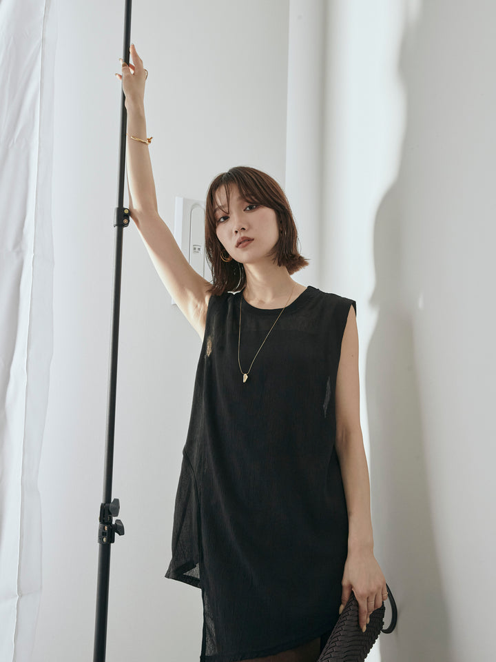 [予約]シアーワッシャーアシンメトリープルオーバー/ブラック