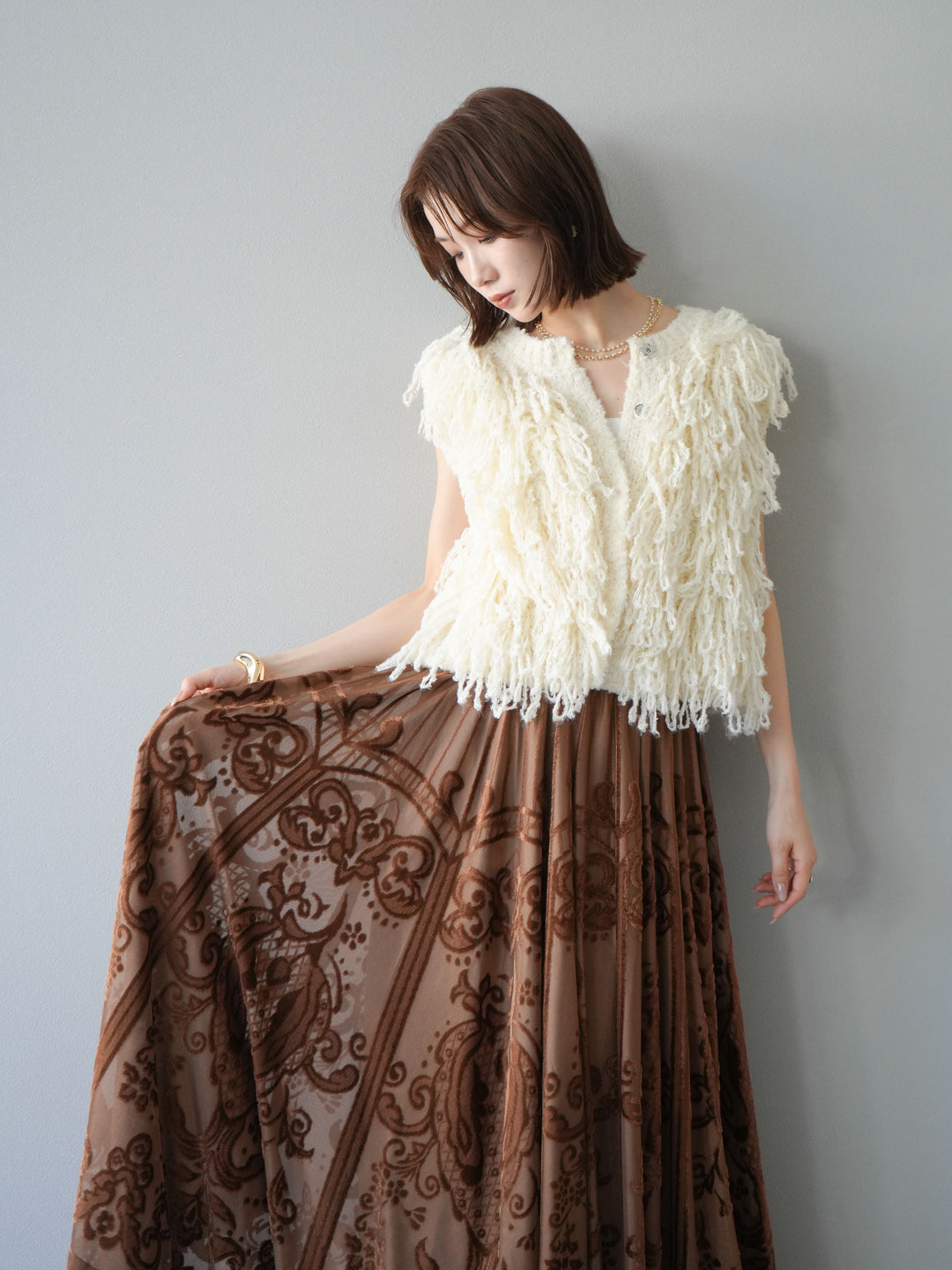 [予約]フリンジループニットベスト/アイボリー