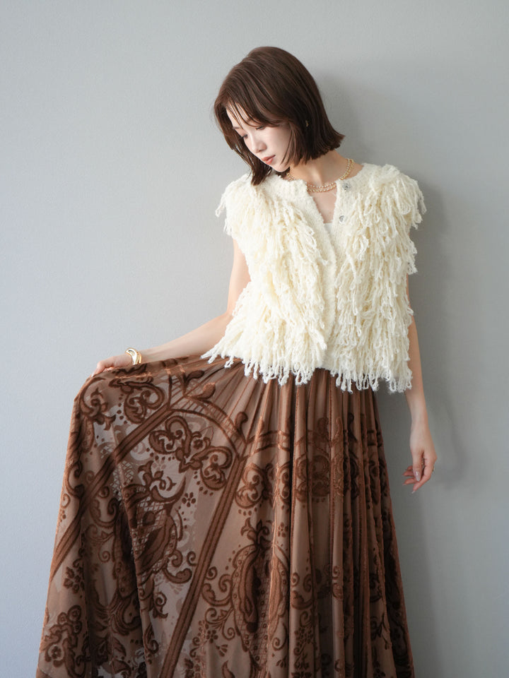 [予約]フリンジループニットベスト/アイボリー