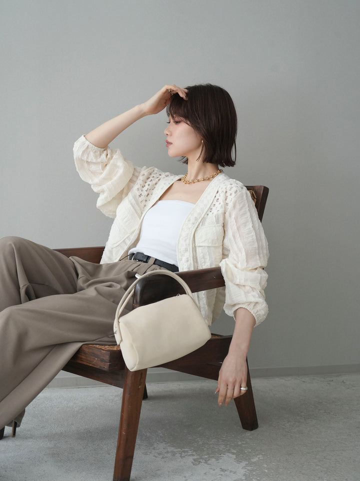 [SET]パッチワークシアーフリルブルゾン+ベルト付キーホルダーモチーフワイドパンツ(2set)