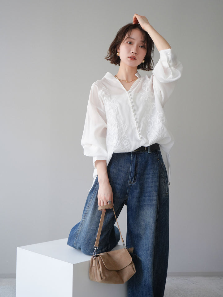 【預購】前繩刺繡襯衫/白色