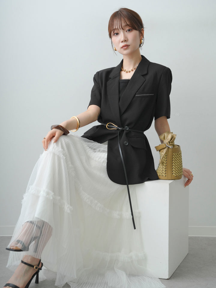 [SET]ステッチデザインハーフスリーブジャケット+ステッチデザインハーフスリーブジャケット(2set)