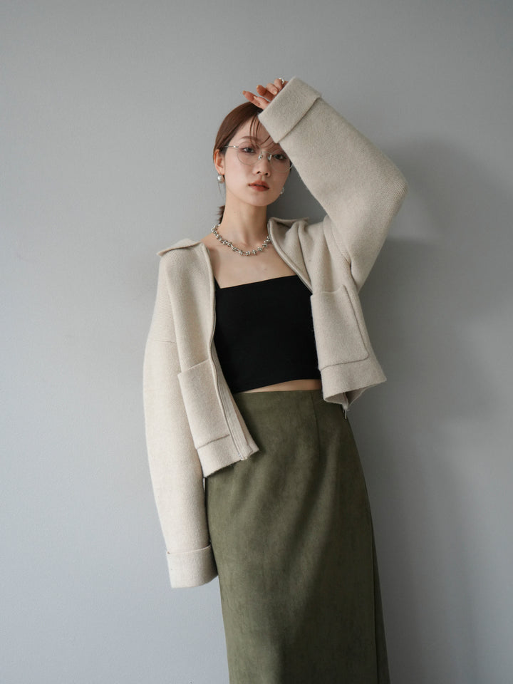 [予約]ポロ襟ジップニットカーディガン/アイボリー