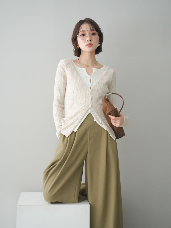 [予約]バイカラーレイヤードニットカーディガン/white