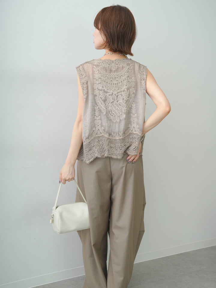 [予約]アンティークレースノースリトップス/brown