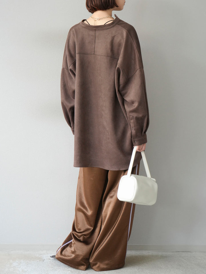 [予約]サテンラインワイドパンツ/ブラウン
