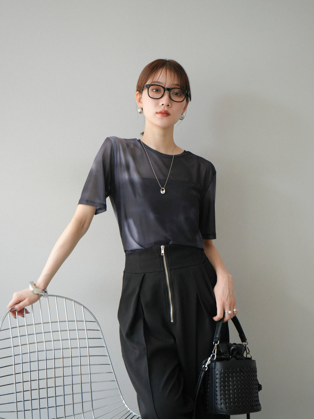 [予約]タイダイ柄シアーハーフトップス/モノトーン