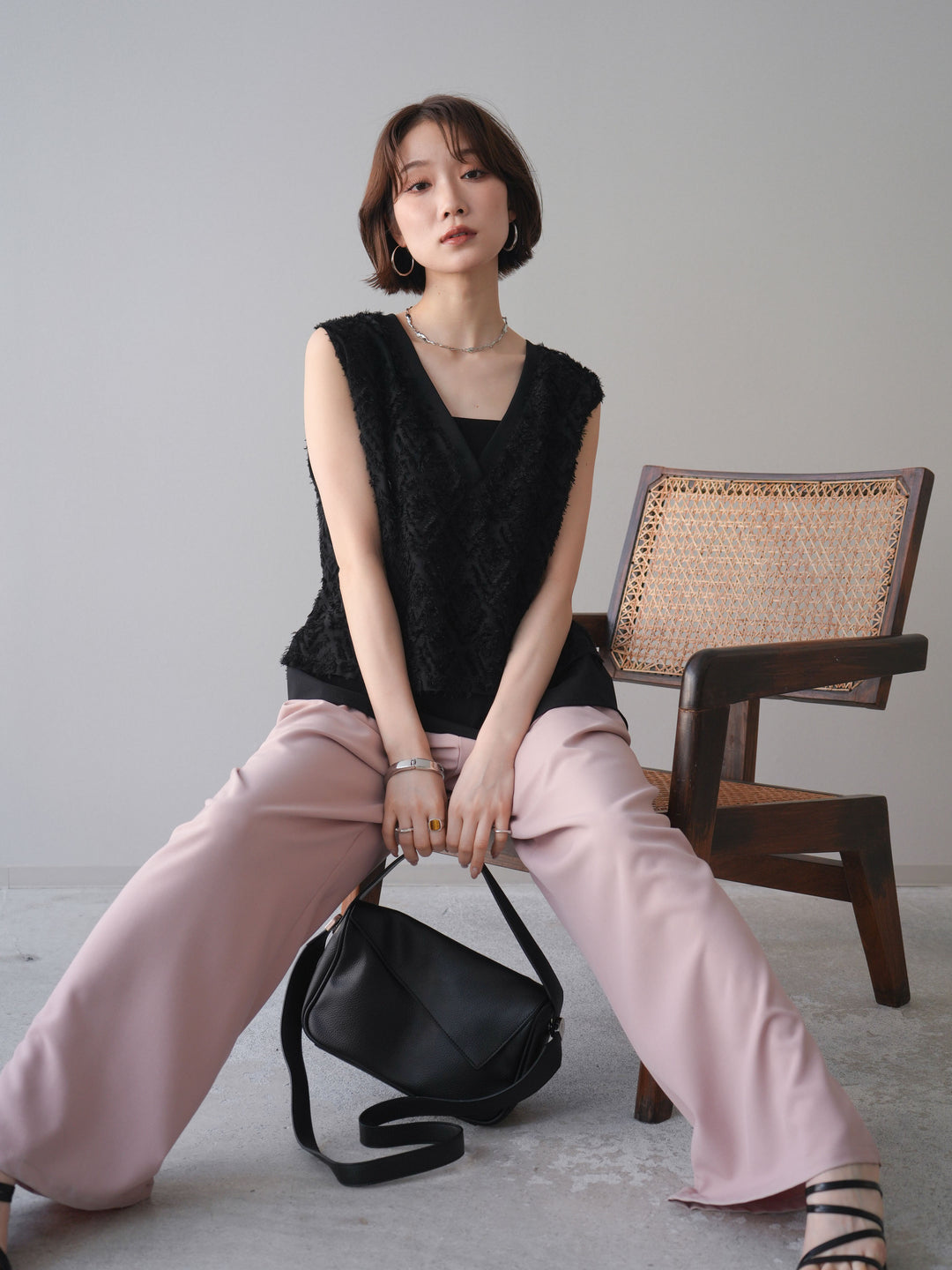 [SET]フリンジレイヤードVネックノースリーブ+フリンジレイヤードVネックノースリーブ(2set)