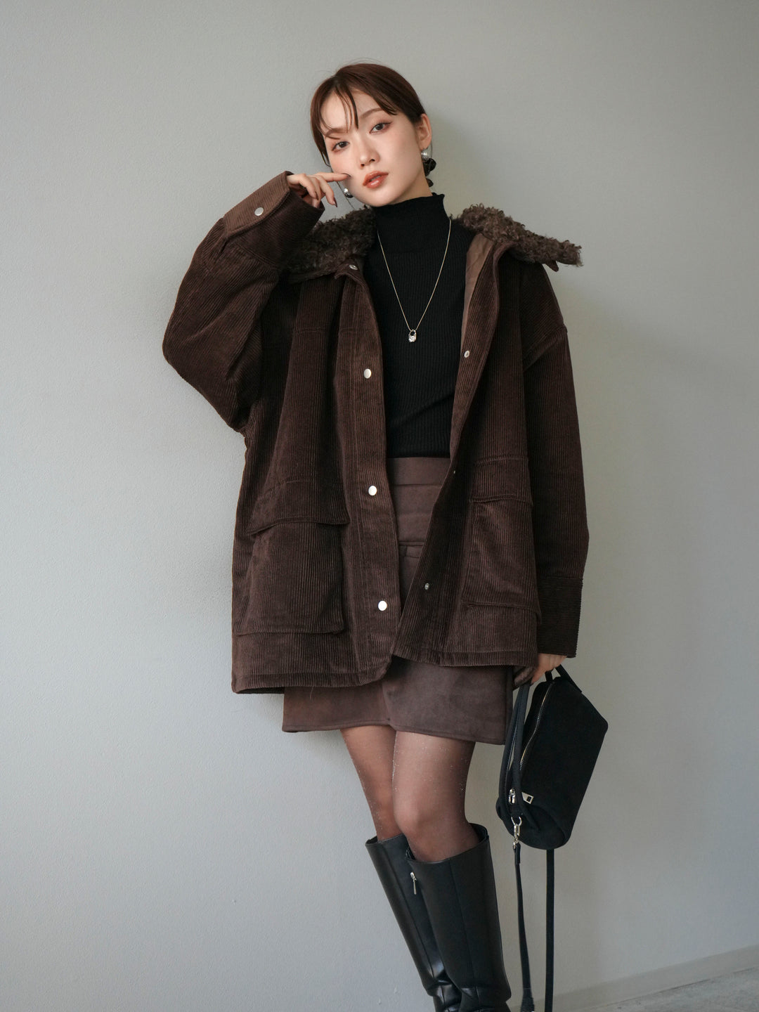 [予約]コーデュロイボア襟フライトジャケット/ブラウン
