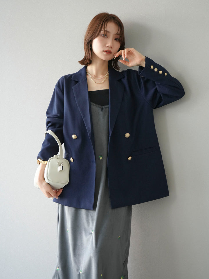 [予約]フラワー刺繍ベロアキャミワンピース/グレー