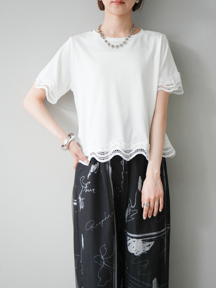 [予約]レース切替カットソー/オフ