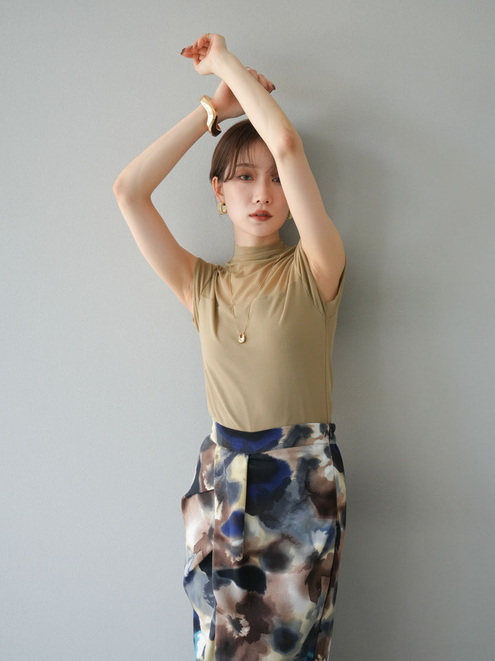 [予約]シアー切替ストレッチトップス/ベージュ