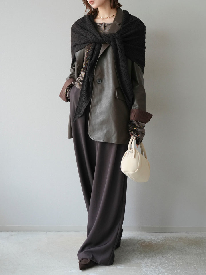 【預購】皮帶環設計寬褲/棕色