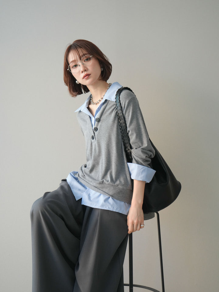 [予約]シャツレイヤードデザインカットプルオーバー/lightgray