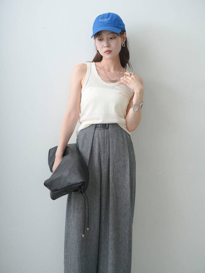 [SET]バックレースタンクトップ+リネンライクベルトループワイドパンツ(2set)