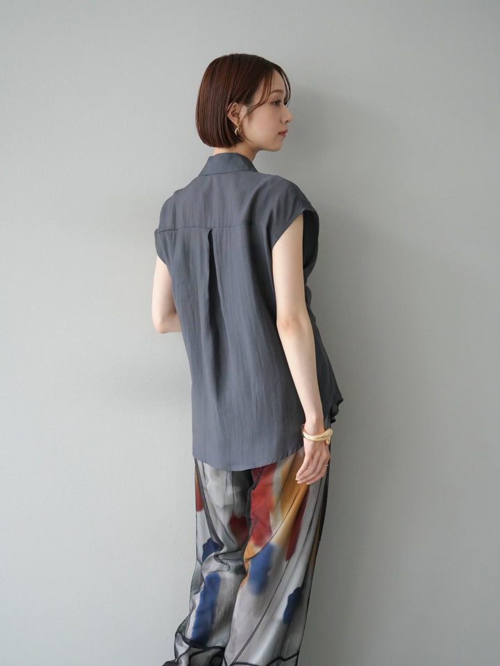 [SET] 前繫帶透視上衣 + 水彩藝術休閒褲 + 繩繡薄紗疊穿褲 (3 件套)