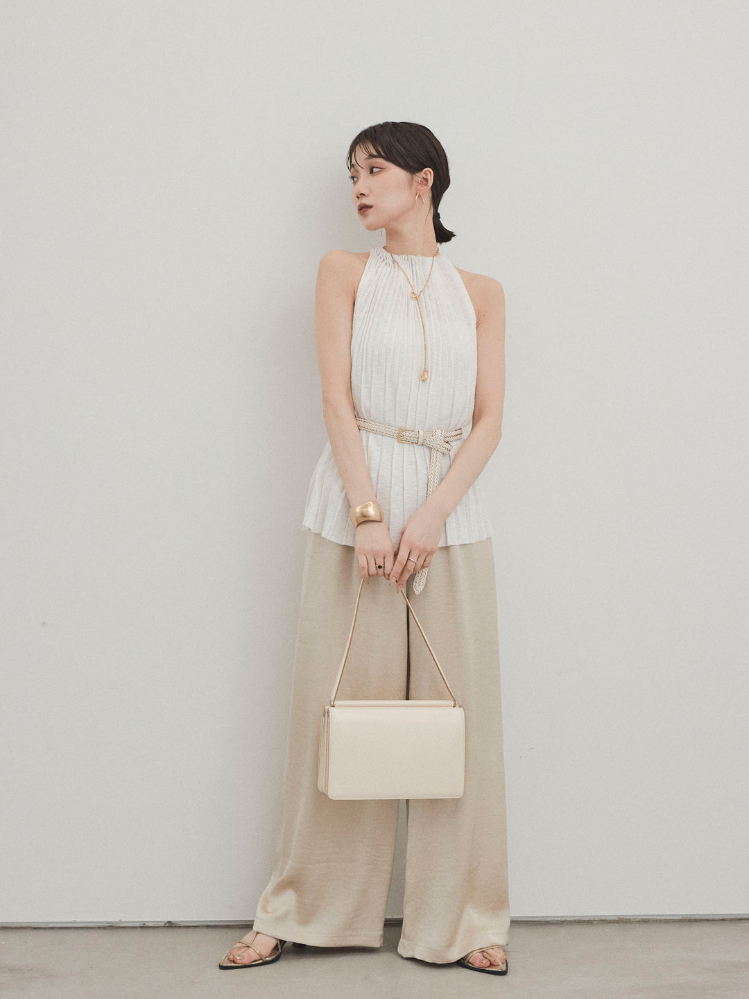 [予約]サテンイージーパンツ/ベージュ