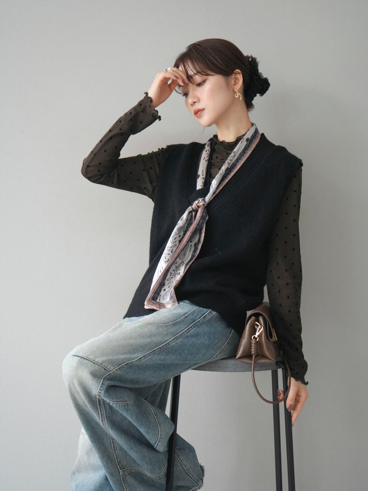 [予約]スカーフ付きニットベスト/black