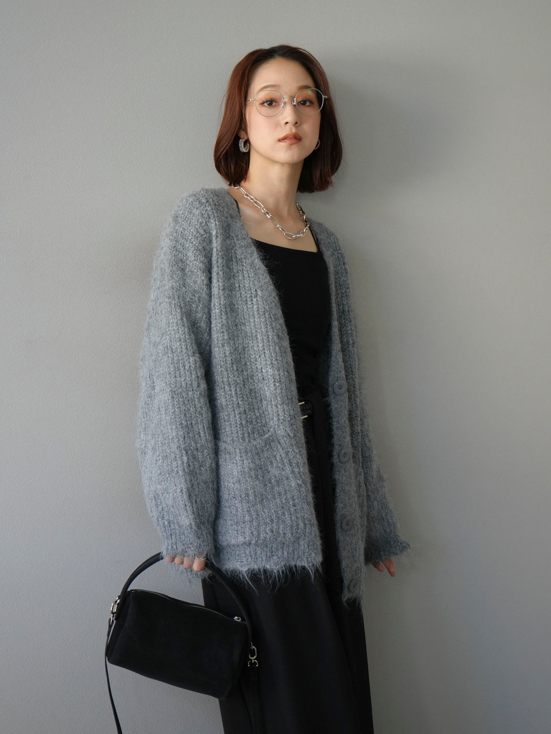 [予約]ウール混オーバーニットカーディガン/グレー
