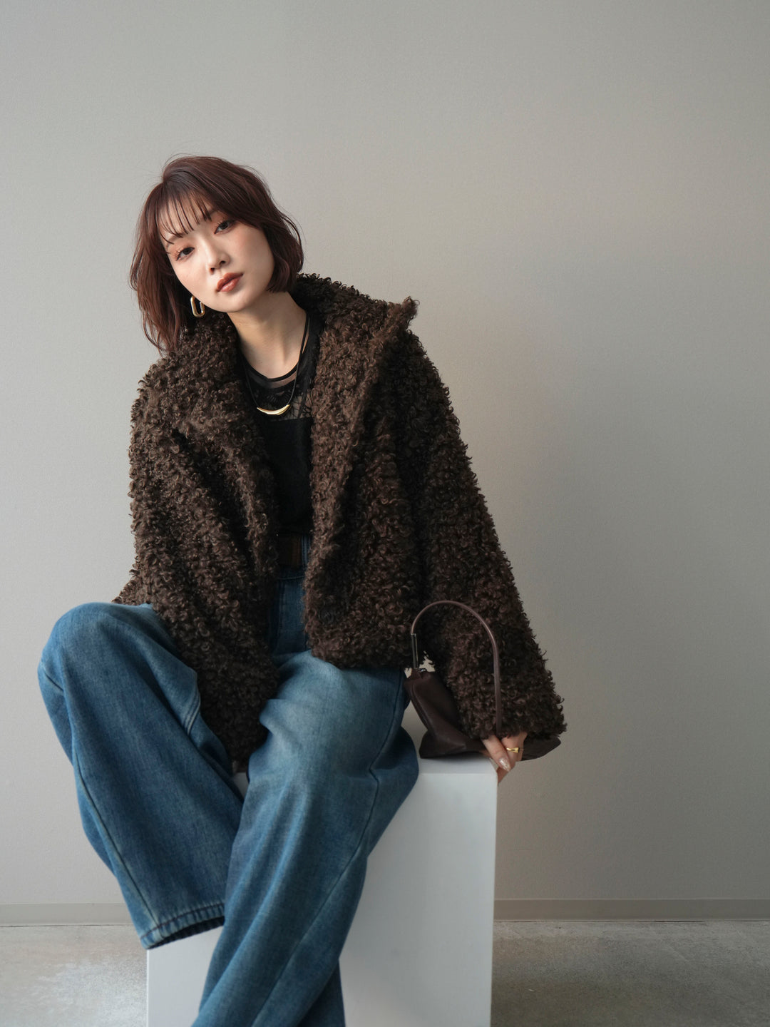 [SET]プードルファーミドルスタンドブルゾン+チュールレーストップス(2set)