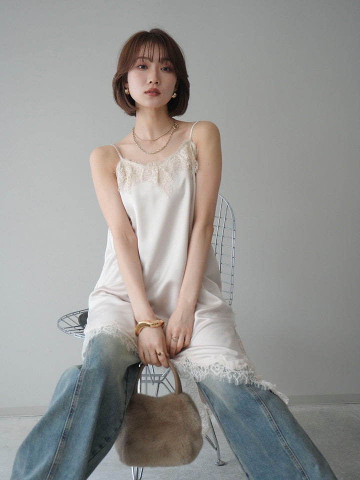 [SET]アシンメトリーサテンレースキャミソール+アシンメトリーサテンレースキャミソール(2set)
