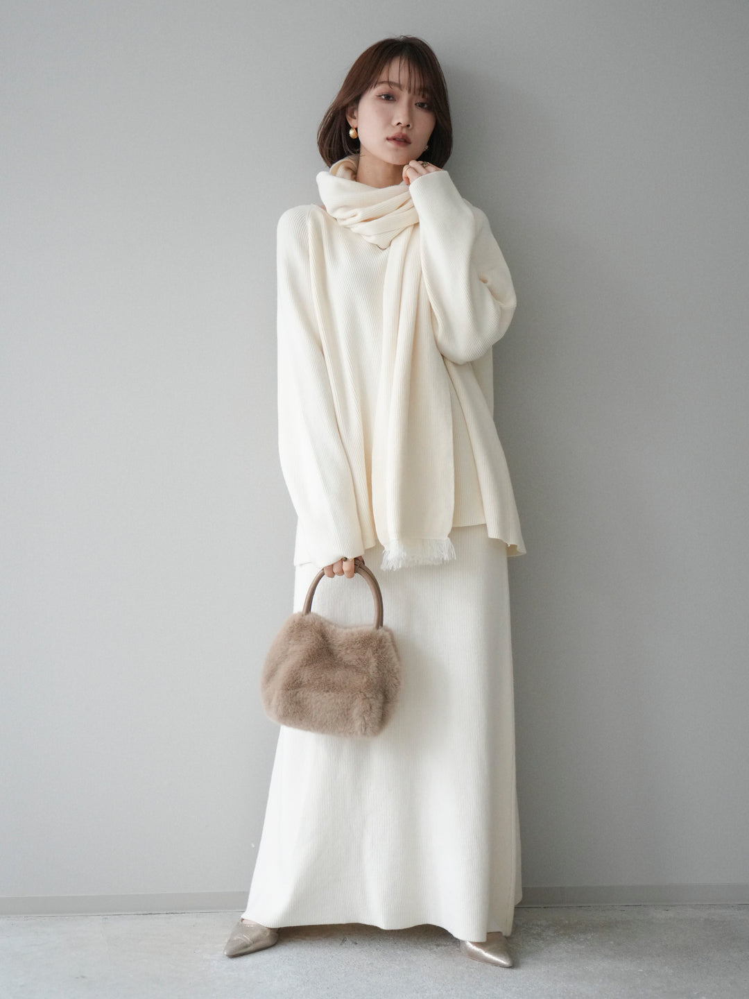 [SET]ストール付キーネックニットSET UP