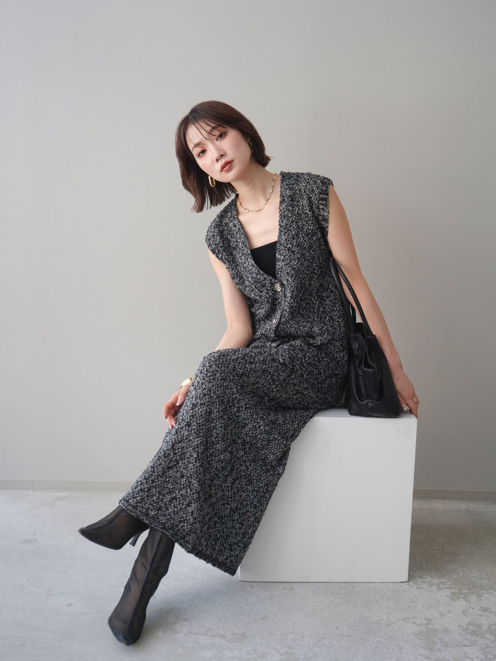 [予約]ミックススラブメタルボタンニットベスト/black