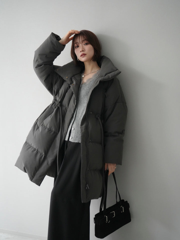 [20%オフ]スタンドカラーウエストベルトミドルダウンコート/gray