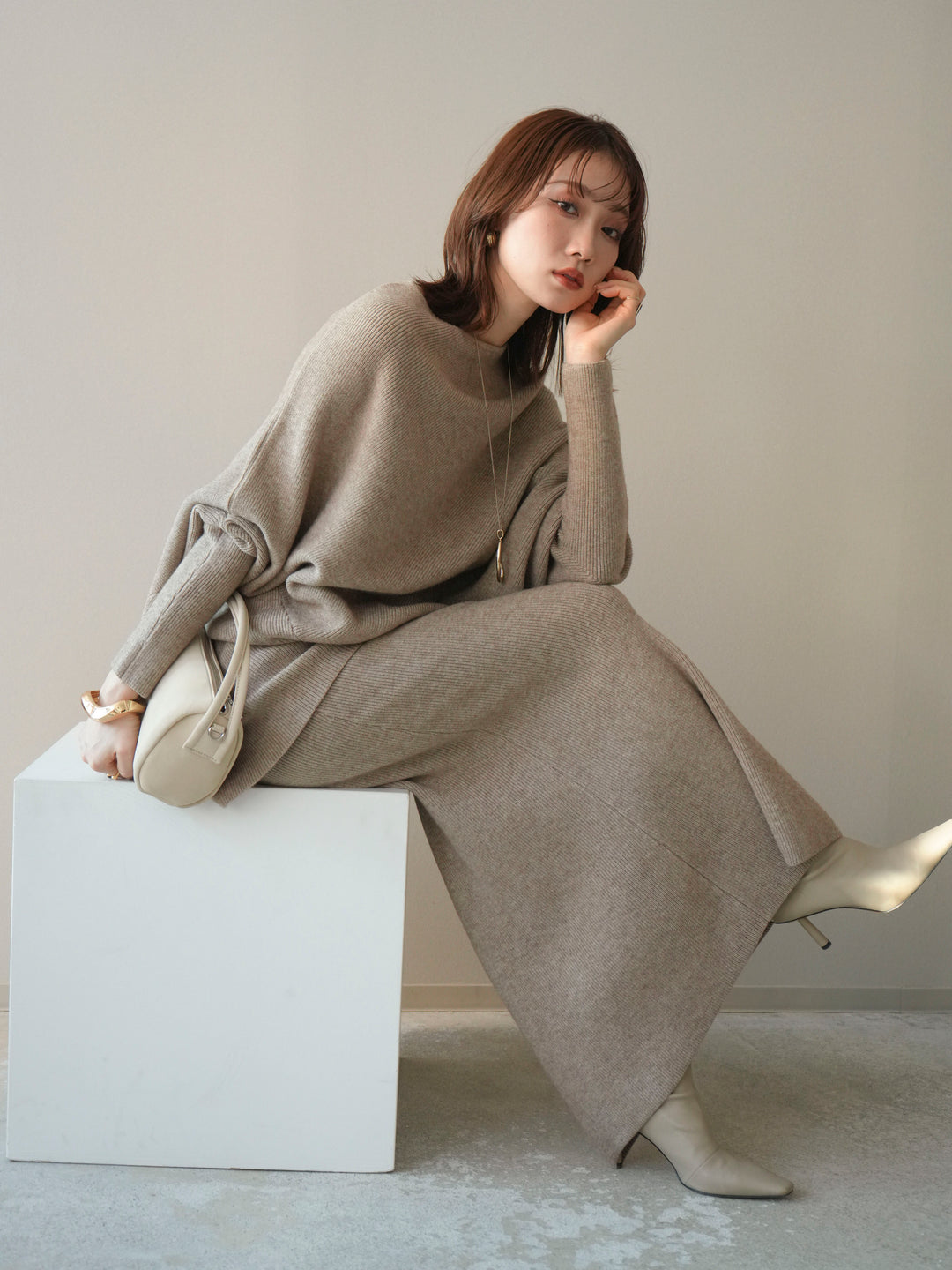 [SET]ウール混ドルマンニット&スカートSET UP(2set)