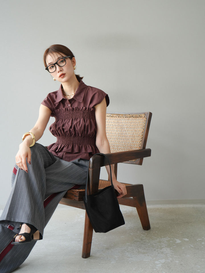 [予約]サイドラインストライプワイドパンツ/グレー