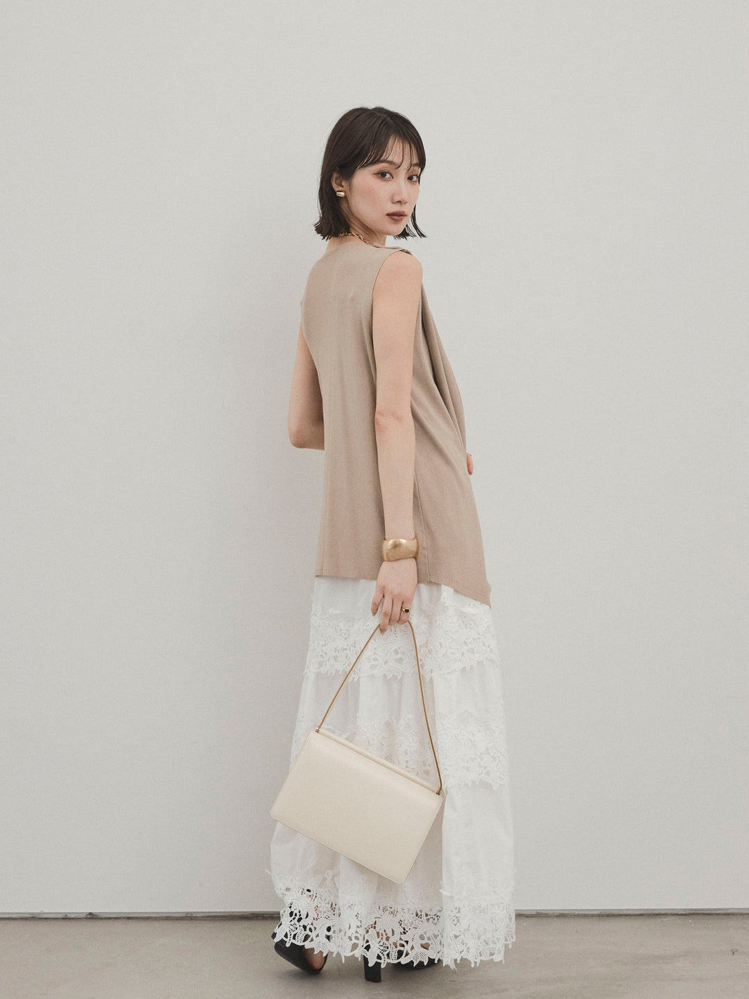 [予約]スカラップレースロングスカート/オフホワイト