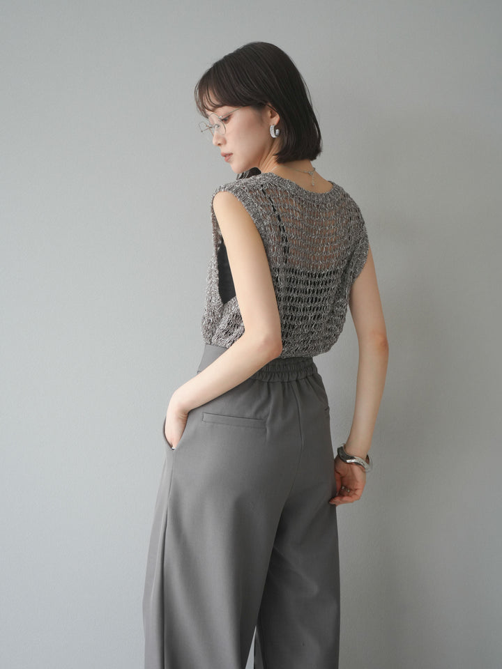 [預購] 混紗鏤空針織背心/棕色