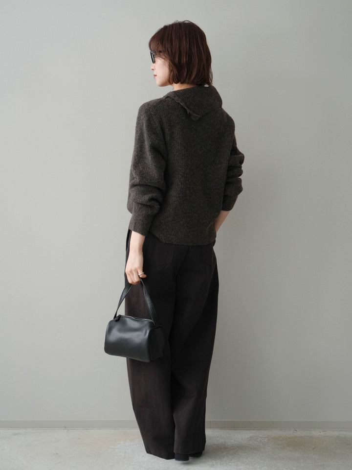 [SET]ハイネックデザインボタンニットカーディガン+コットンツイルカーブパンツ(2set)