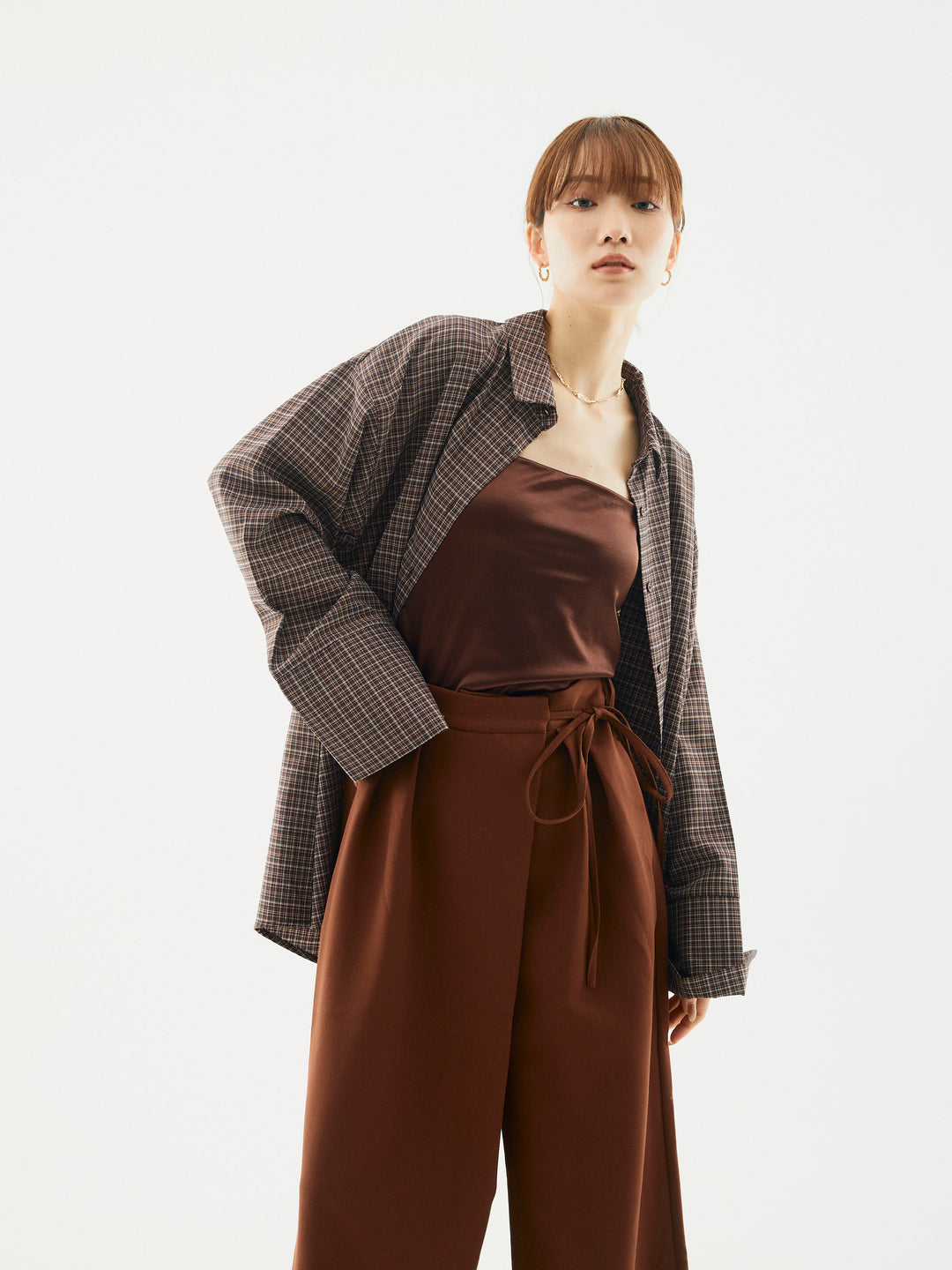 【Allure】[SET]チェックBIGカフスオーバーシャツ+チェックBIGカフスオーバーシャツ(2set)