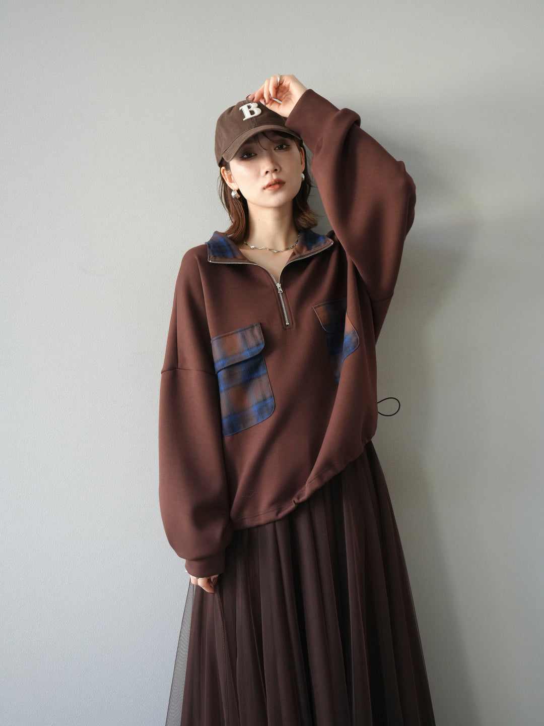 [予約]チェックポイントドロストポンチプルオーバー/ブラウン