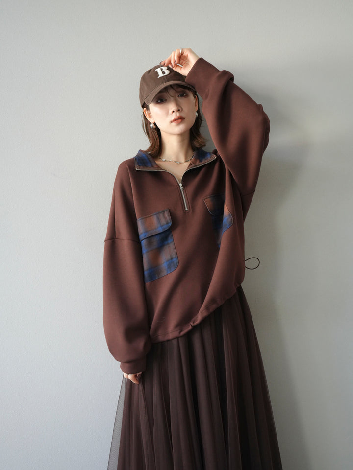 [予約]チェックポイントドロストポンチプルオーバー/ブラウン