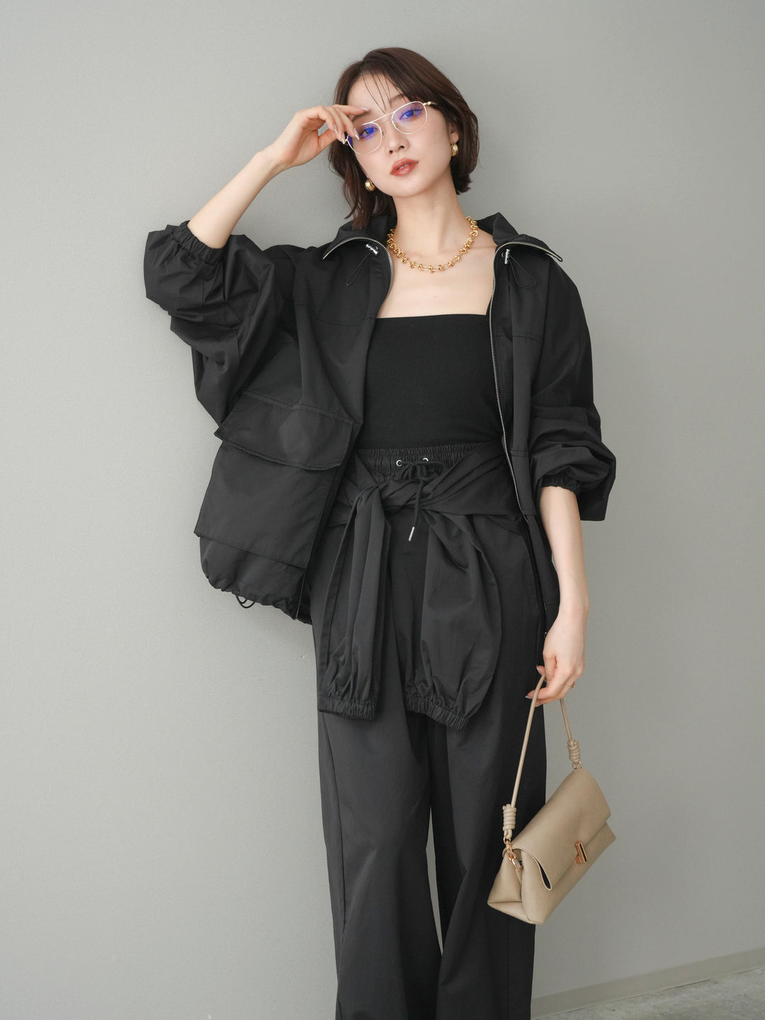 [予約]ビッグポケットコットンナイロンジップブルゾン/black