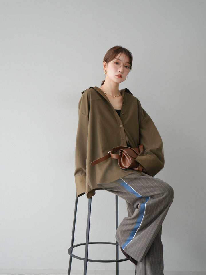 [予約]サイドラインストライプワイドパンツ/ブラウン