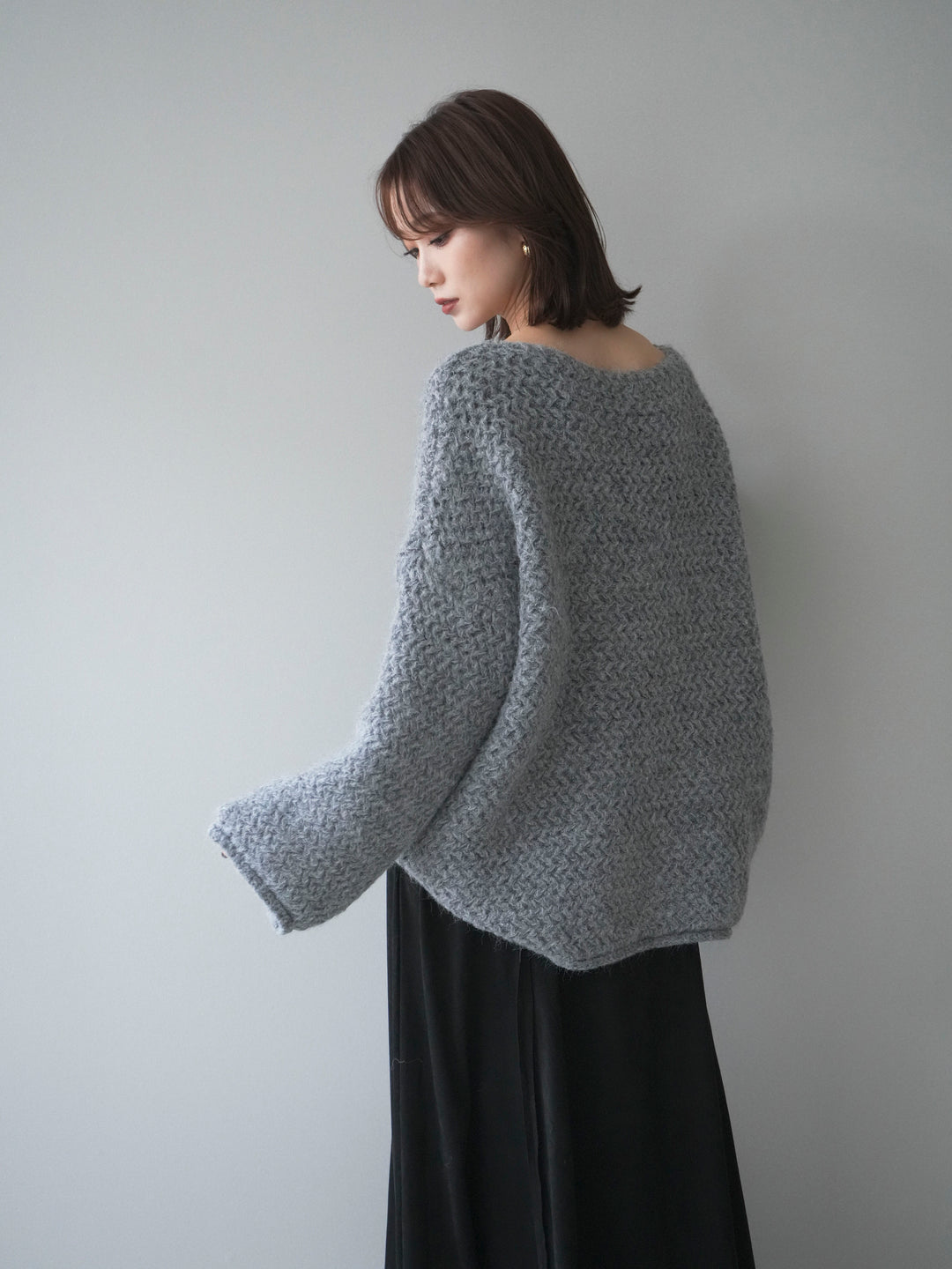 [予約]ワッフル編みオーバーニットプルオーバー/gray