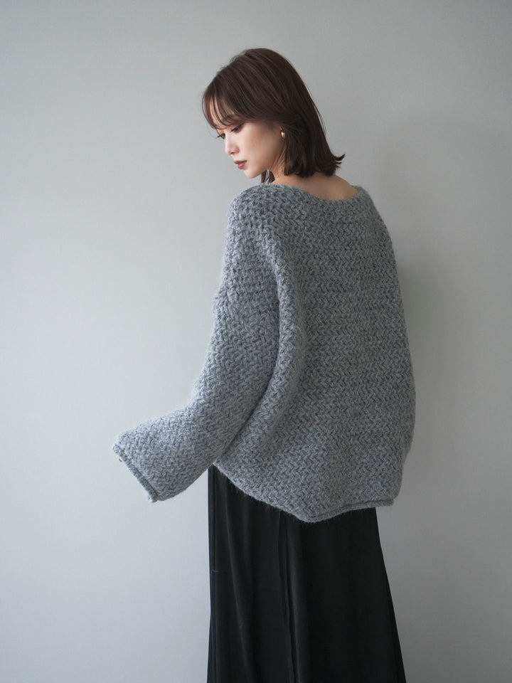 [予約]ワッフル編みオーバーニットプルオーバー/gray