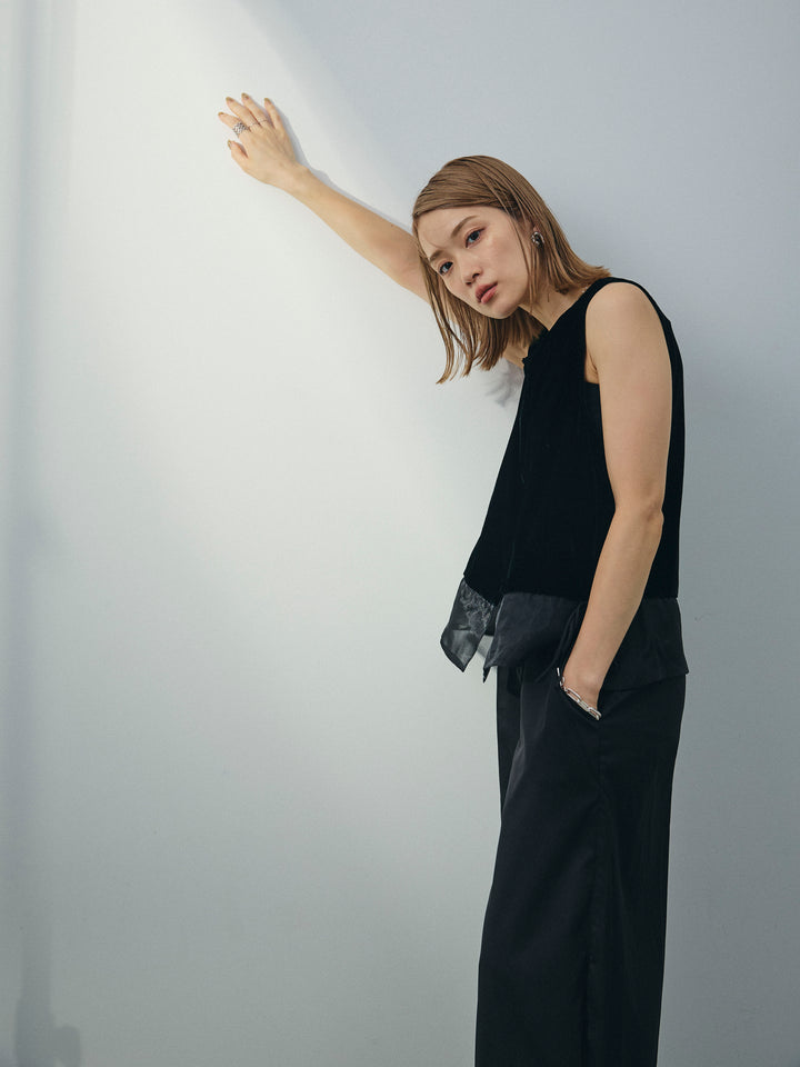 [SET]裾チュールベロアノースリーブプルオーバー+コクーンワイドチノパンツ(2set)