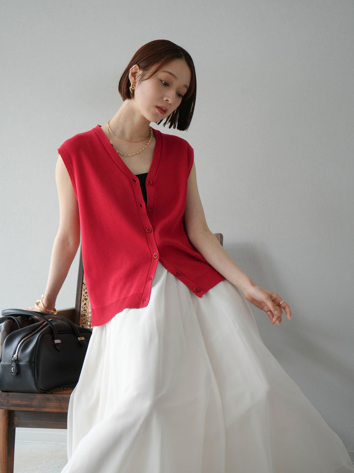 【預購】V領人造絲針織背心/紅色