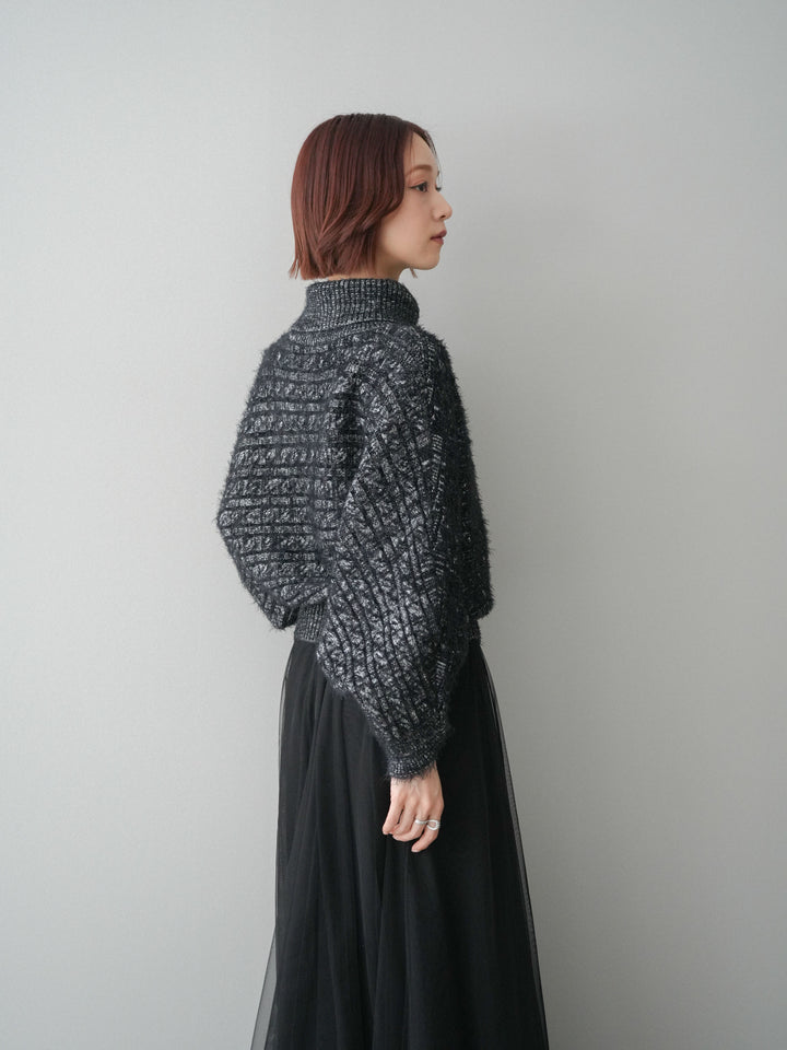 [予約]オフタートルケーブル編みニットプルオーバー/black