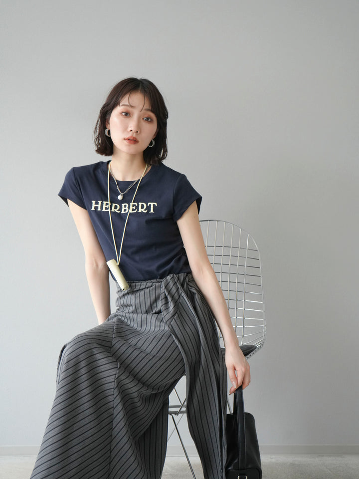 [SET]刺繍ロゴTシャツ＆レザーポーチネックレスSET +サイド巻きツイルスカート(2set)