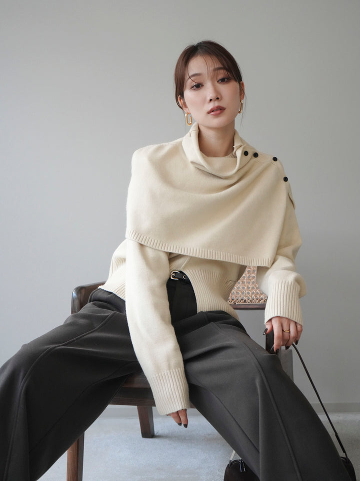 [予約]フロントスリットネックアンサンブルニット/ivory