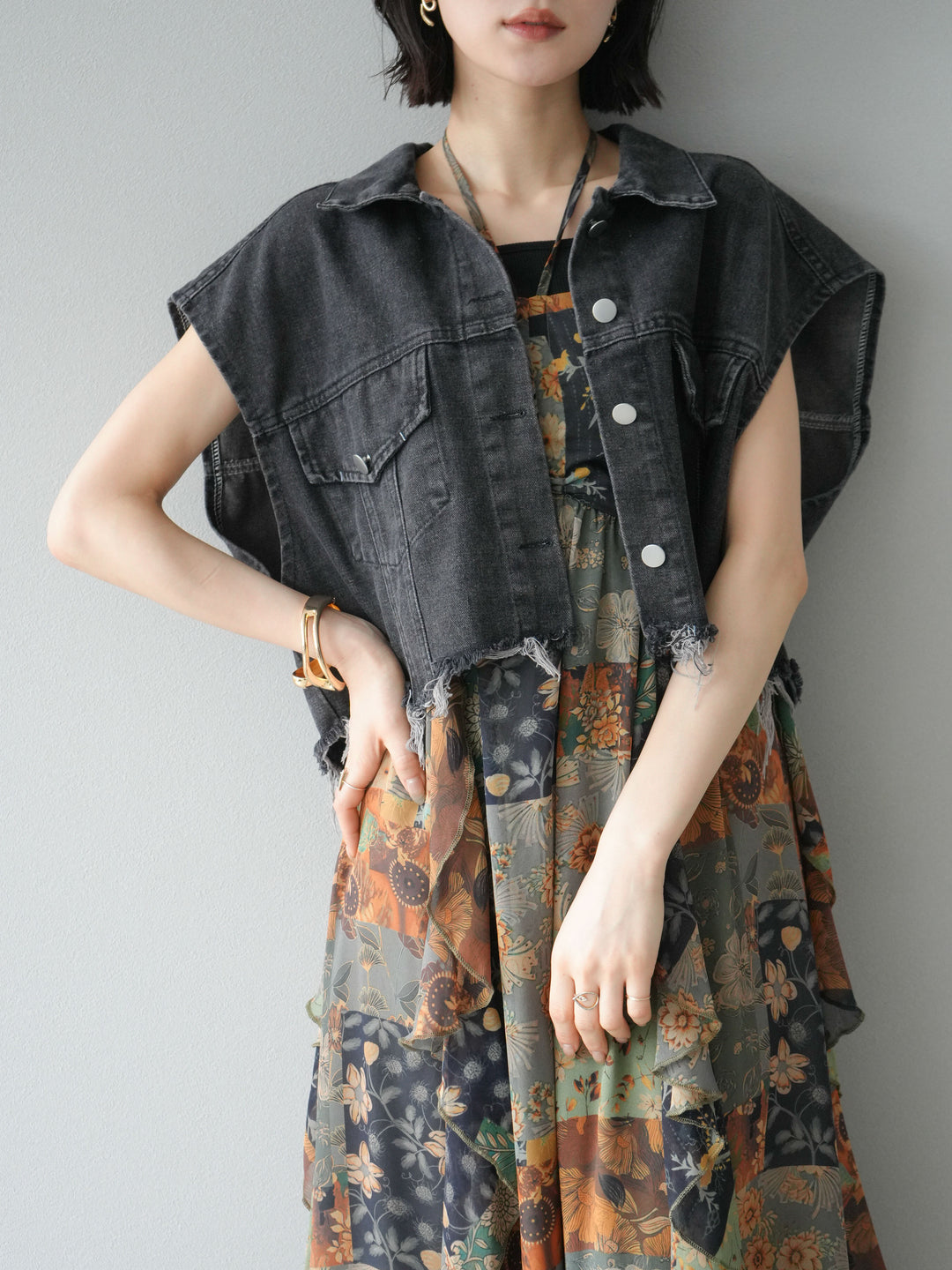 [預購] 拼布荷葉邊吊帶洋裝/混色